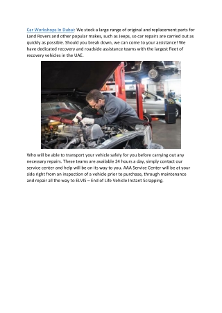 Car Workshops In Dubai