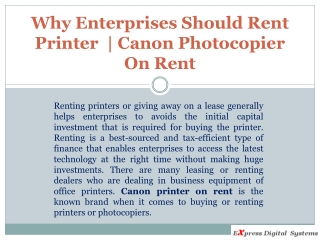 Why Enterprises Should Rent Printer  | Canon Photocopier On Rent