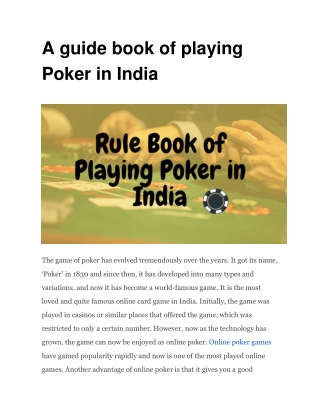 A guide book of playing Poker in India