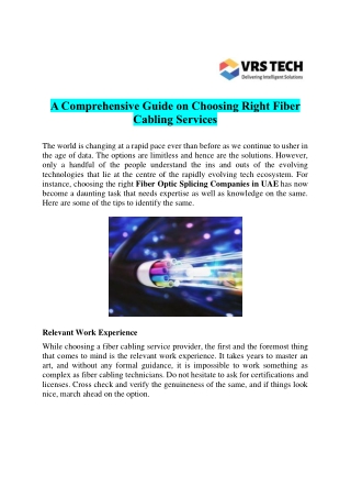 Find the Right Comprehensive Guide Choosing Fiber Optic Companies in Dubai