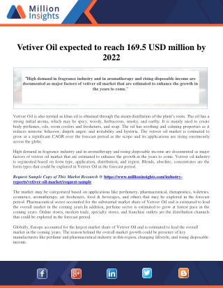 Vetiver Oil expected to reach 169.5 USD million by 2022