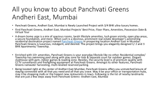 All you know to about Panchvati Greens Andheri