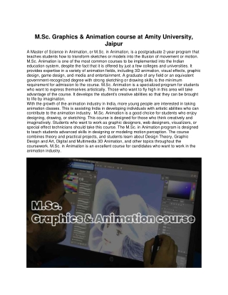 M.Sc. Graphics & Animation course at Amity University, Jaipur