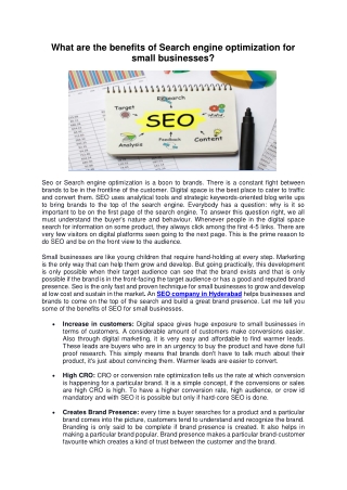 What are the benefits of Search engine optimization for small businesses