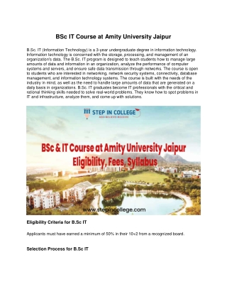 BSc IT Course at Amity University Jaipur