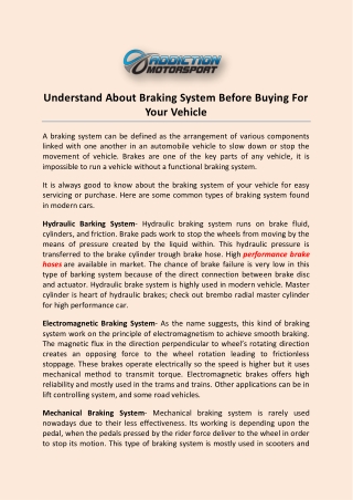 Understand About Braking System Before Buying For Your Vehicle