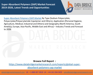 Super Absorbent Polymers (SAP) Market Forecast 2019-2026, Latest Trends and Opportunities