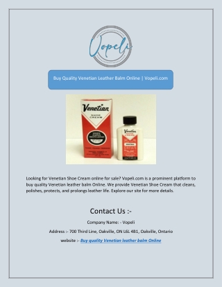 Buy Quality Venetian Leather Balm Online | Vopeli.com