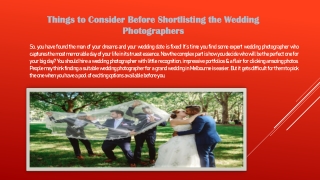 Things to Consider Before Shortlisting the Wedding Photographers