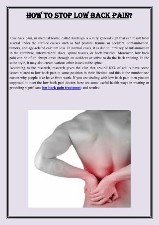How To Stop Low Back Pain