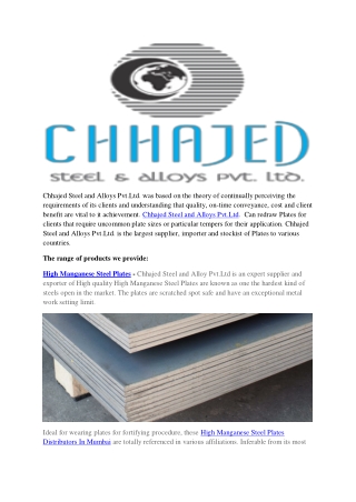 Chhajed Steel -  High Manganese Steel Plates Suppliers In Mumbai