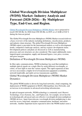 Global Wavelength Division Multiplexer