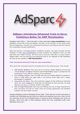 AdSparc Introduces Advanced Tools to Serve Publishers Better for AMP Monetizatio