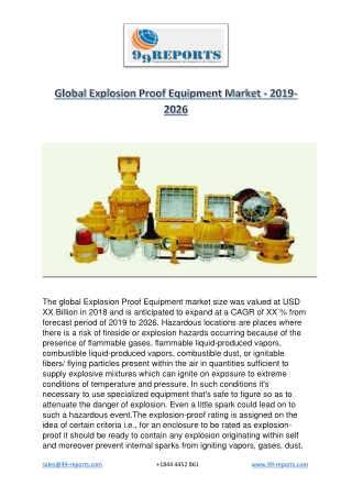 Global Explosion Proof Equipment Market - 2019-2026