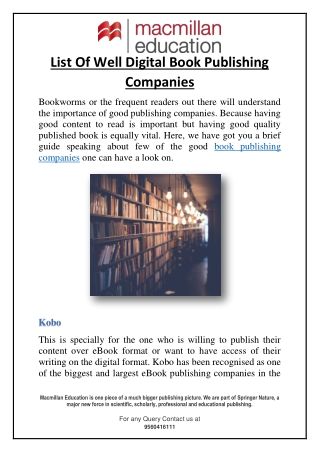 List Of Well Digital Book Publishing Companies
