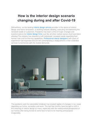 How is the interior design scenario changing during and after Covid
