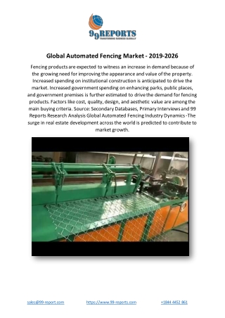 Global Automated Fencing Market - 2019-2026