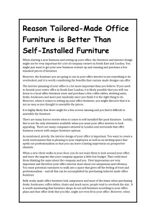 Reason Tailored-Made Office Furniture is Better Than Self-Installed Furniture