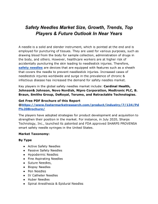 Safety Needles Market To Witness Astonishing Growth With Key Players