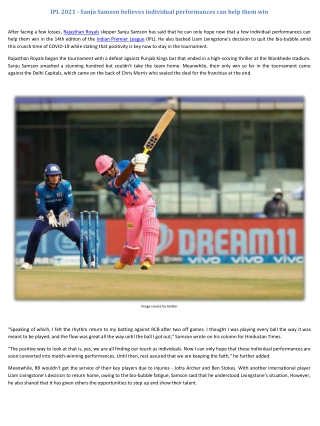 Sanju Samson believes individual performances can help them win
