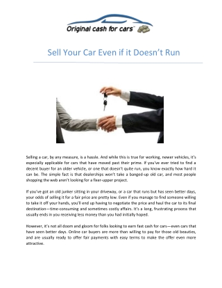 Sell Your Car Even if it Doesn’t Run