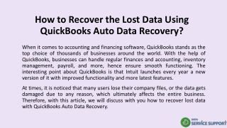 How to Recover the Lost Data Using QuickBooks Auto Data Recovery?
