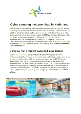 Vakantiepark 't Rheezerwold - Camping met zwembad Nederland