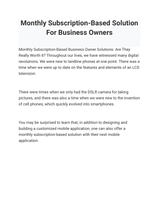 Monthly Subscription-Based Solution For Business Owners