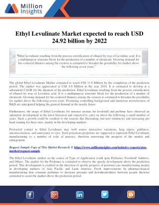 Ethyl Levulinate Market expected to reach USD 24.92 billion by 2022