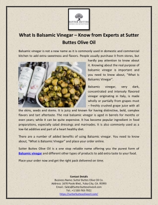 What Is Balsamic Vinegar – Know from Experts at Sutter Buttes Olive Oil