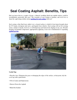 Seal Coating Asphalt Benefits Tips