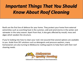 Important Things That You Should Know About Roof Cleaning