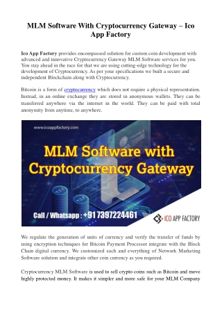 MLM Software With Cryptocurrency Gateway – Ico App Factory