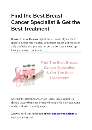 Find the Best Breast Cancer Specialist