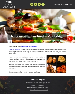 Experience Italian Food In Cambridge!