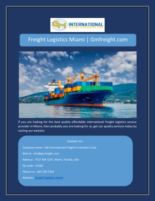 Freight Logistics Miami | Gmfreight.com