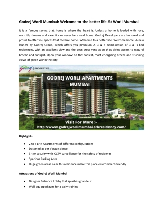 Godrej Worli Apartments - Own Your Piece Of Abode At Mumbai