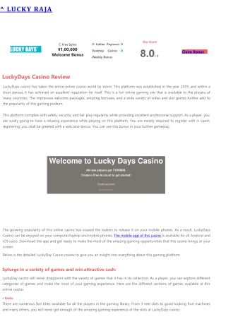 Lucky Days Casino Review