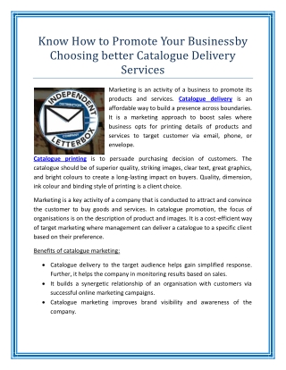 Know How to Promote Your Businessby Choosing better Catalogue Delivery Services