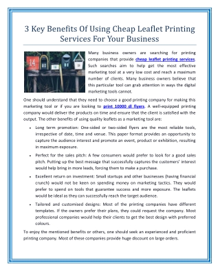3 Key Benefits Of Using Cheap Leaflet Printing Services For Your Business