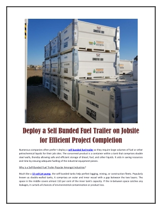 Deploy a Self Bunded Fuel Trailer on Jobsite for Efficient Project Completion