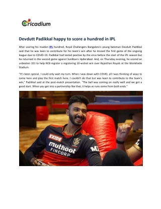 Devdutt Padikkal happy to score a hundred in IPL