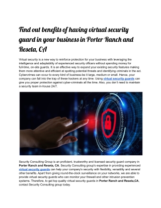 Find out benefits of having virtual security guard in your business in Porter Ranch and Reseta, CA