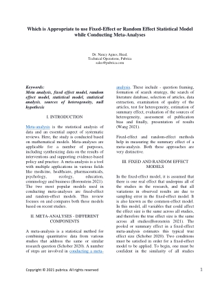 Which is appropriate to use fixed-effect or random effect statistical model while conducting meta-analyses - Pubrica