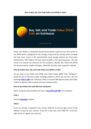 How to buy, sell, trade Pollux coin in India?