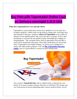 Buy Pain pills Tapentadol Online Cash on Delivery overnight C.O.D USA