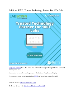 LabScion LIMS, Trusted Technology Partner For 100  Labs