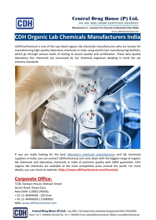 CDH Organic Lab Chemicals Manufacturers India