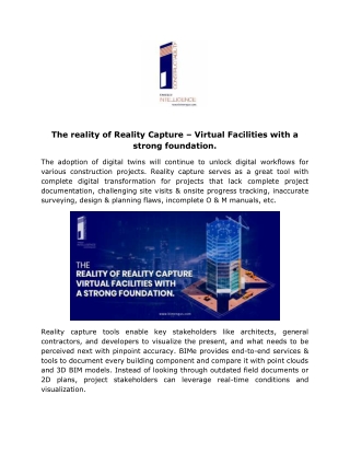 The reality of Reality Capture – Virtual Facilities with a strong foundation.