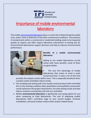 Importance of mobile environmental laboratory